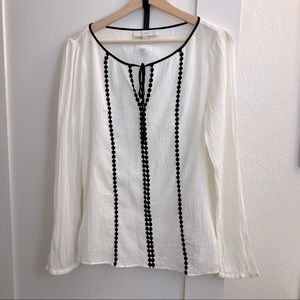 NWOT Ann Taylor LOFT Cotton Peasant Tie-Neck Blouse, Sz XS